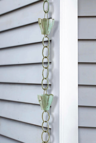 Made in Connecticut, wind- and weather-ready copper rain chain.