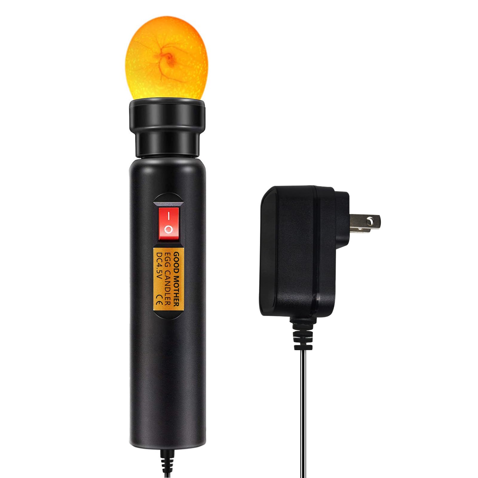 GOOD MOTHER LED egg candler front view showing bright, heat free illumination for safe candling