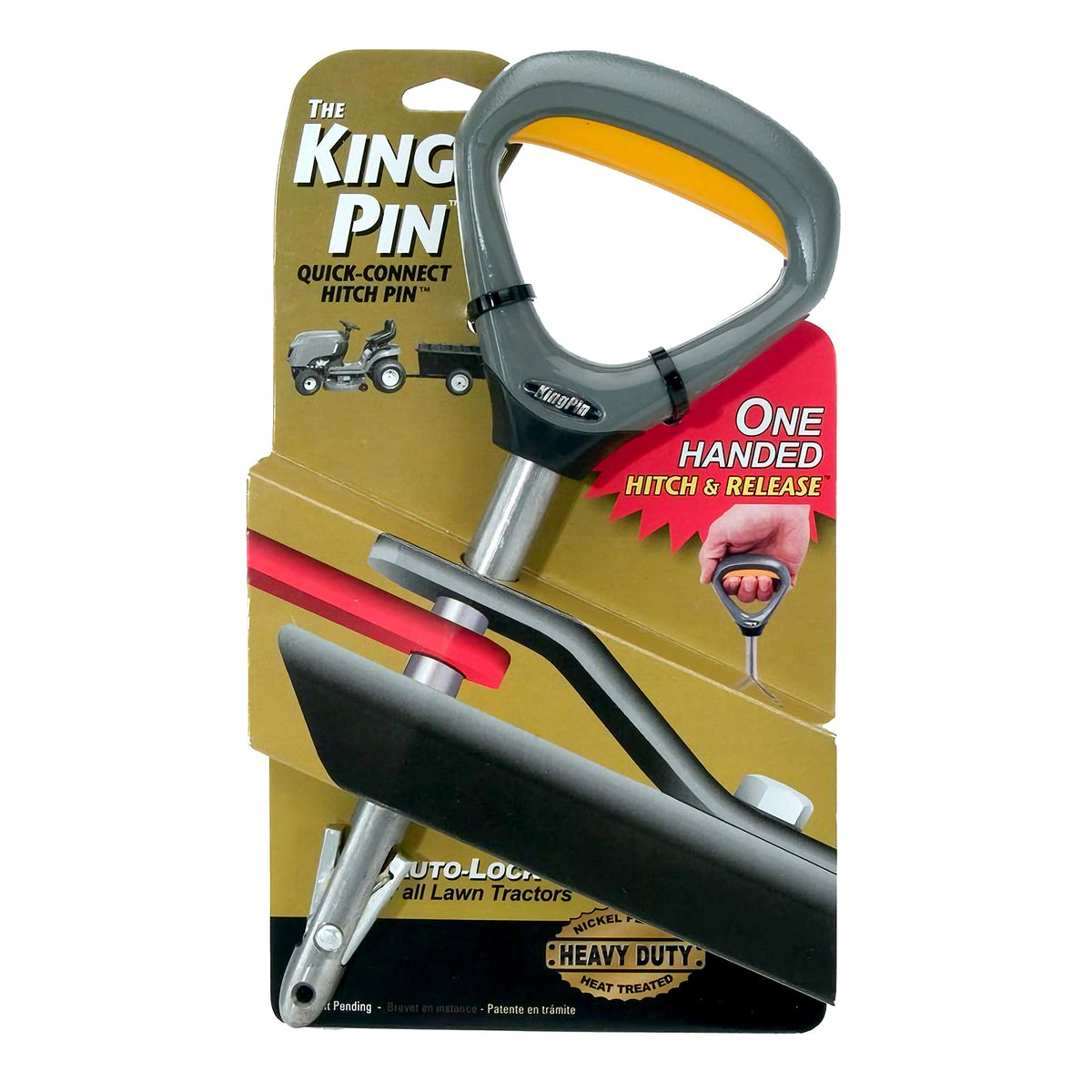 Good Vibrations ultra-strong hitch pin in full product view for rugged lawn tasks