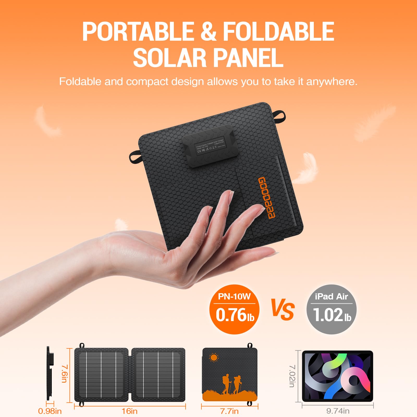 GOODaaa 10W solar panel unfolded for stable, efficient outdoor charging.