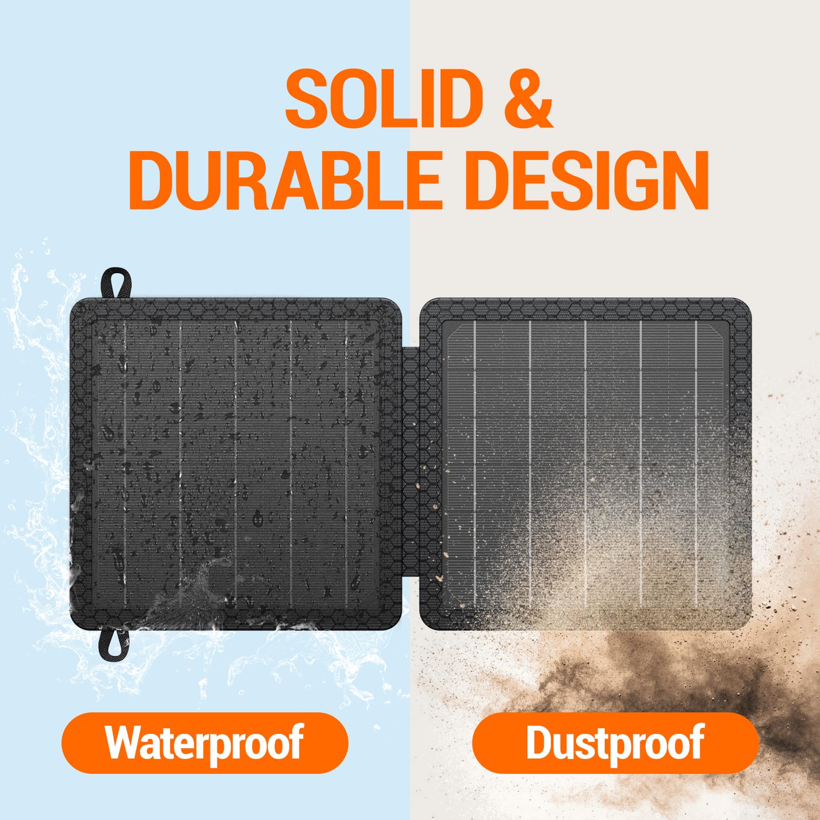 GOODaaa solar panel clipped to a backpack for hands-free charging on hikes.
