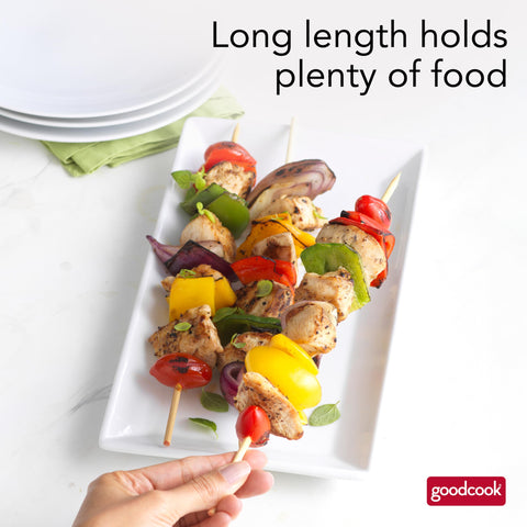 Close-up of GoodCook bamboo skewers showing durable bamboo surface.