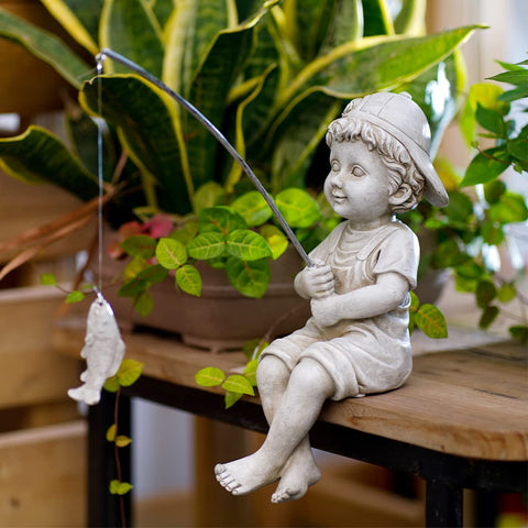 Goodeco Fisherboy 11-inch statue suitable for indoor or outdoor spaces