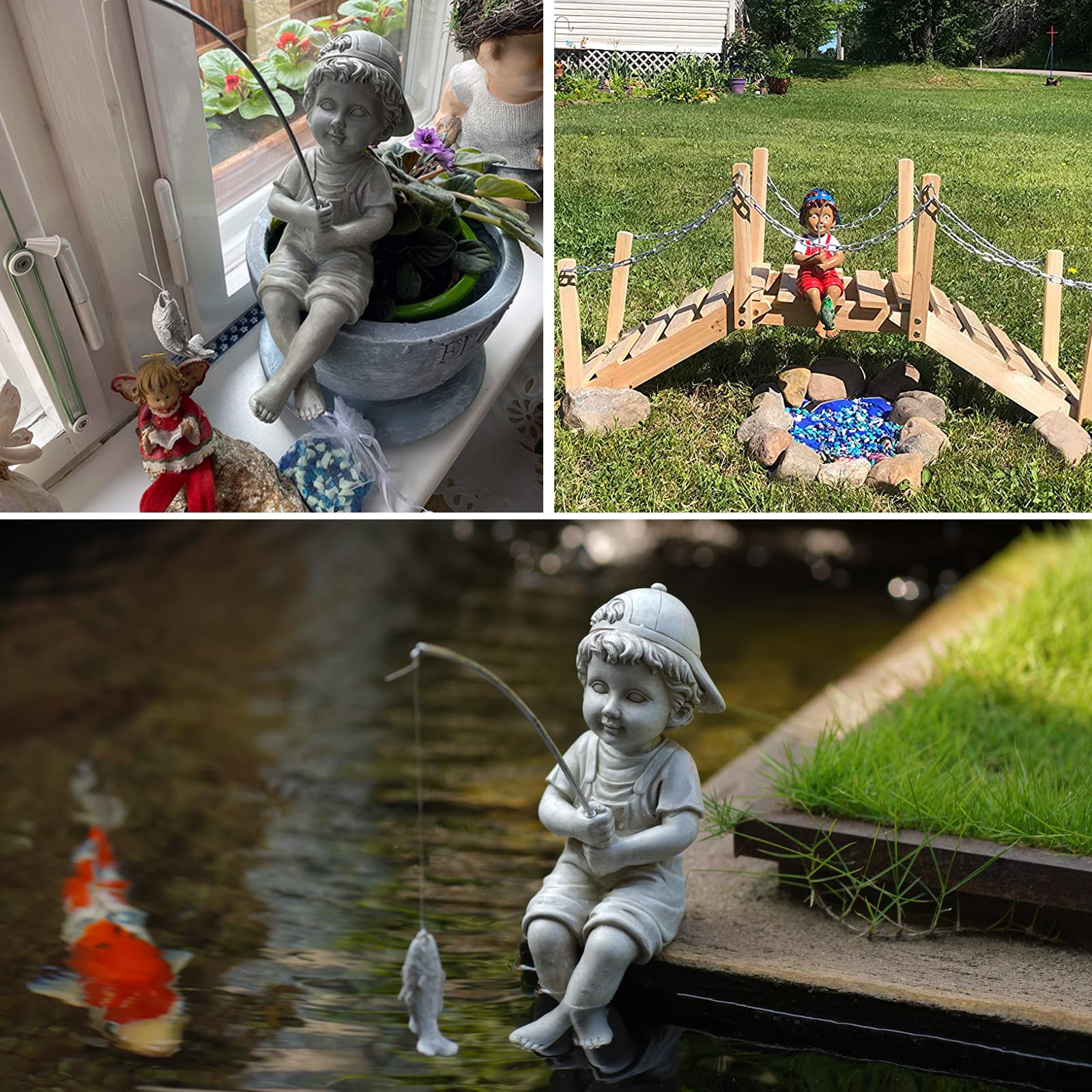 Goodeco Fisherboy outdoor decor ready for ponds, waterfalls, and poolside