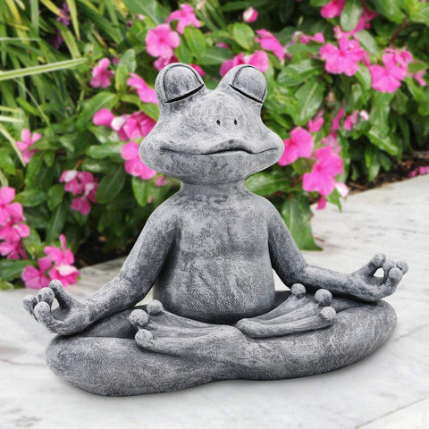 Goodeco meditating yoga frog statue in garden enhances tranquil ambience