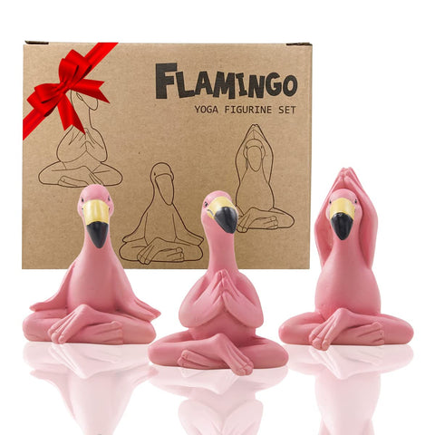Goodeco mini yoga flamingo figurine on desk adds whimsy and calm to your workspace.