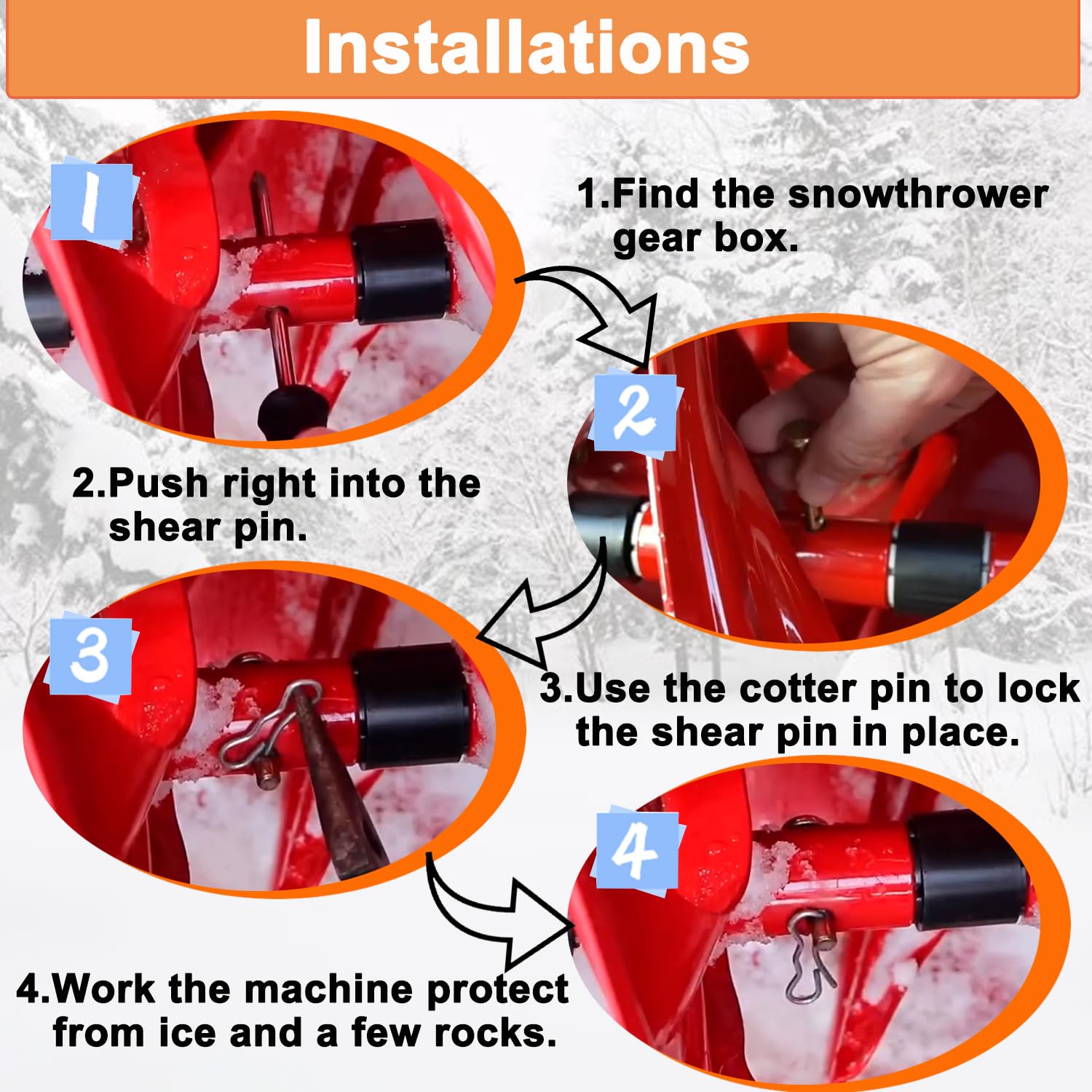 Goodffy easy-install snowblower pin kit showing simple push and lock action