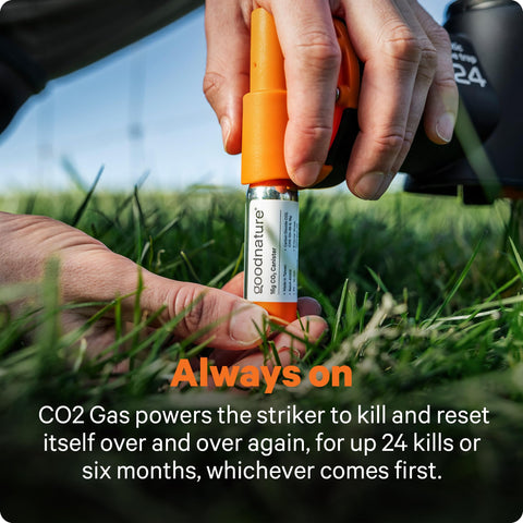 Goodnature 16g CO2 canister powers automatic reloading of traps
