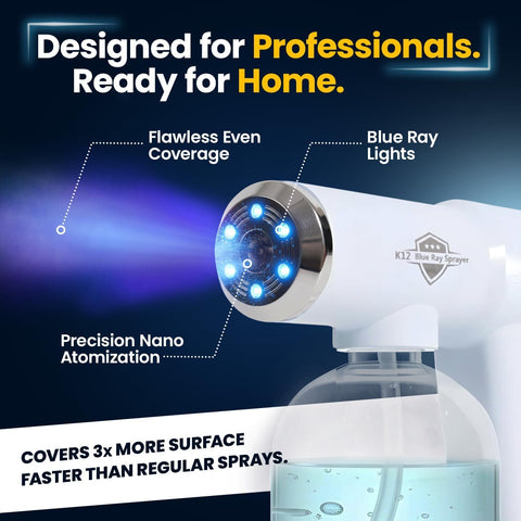 Goodscious K12 cordless rechargeable atomizer enables easy, portable cleaning anywhere.