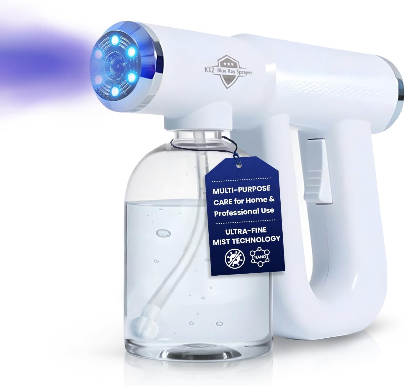 Goodscious K12 nano spray gun with blue light for precise mist visualization on surfaces.