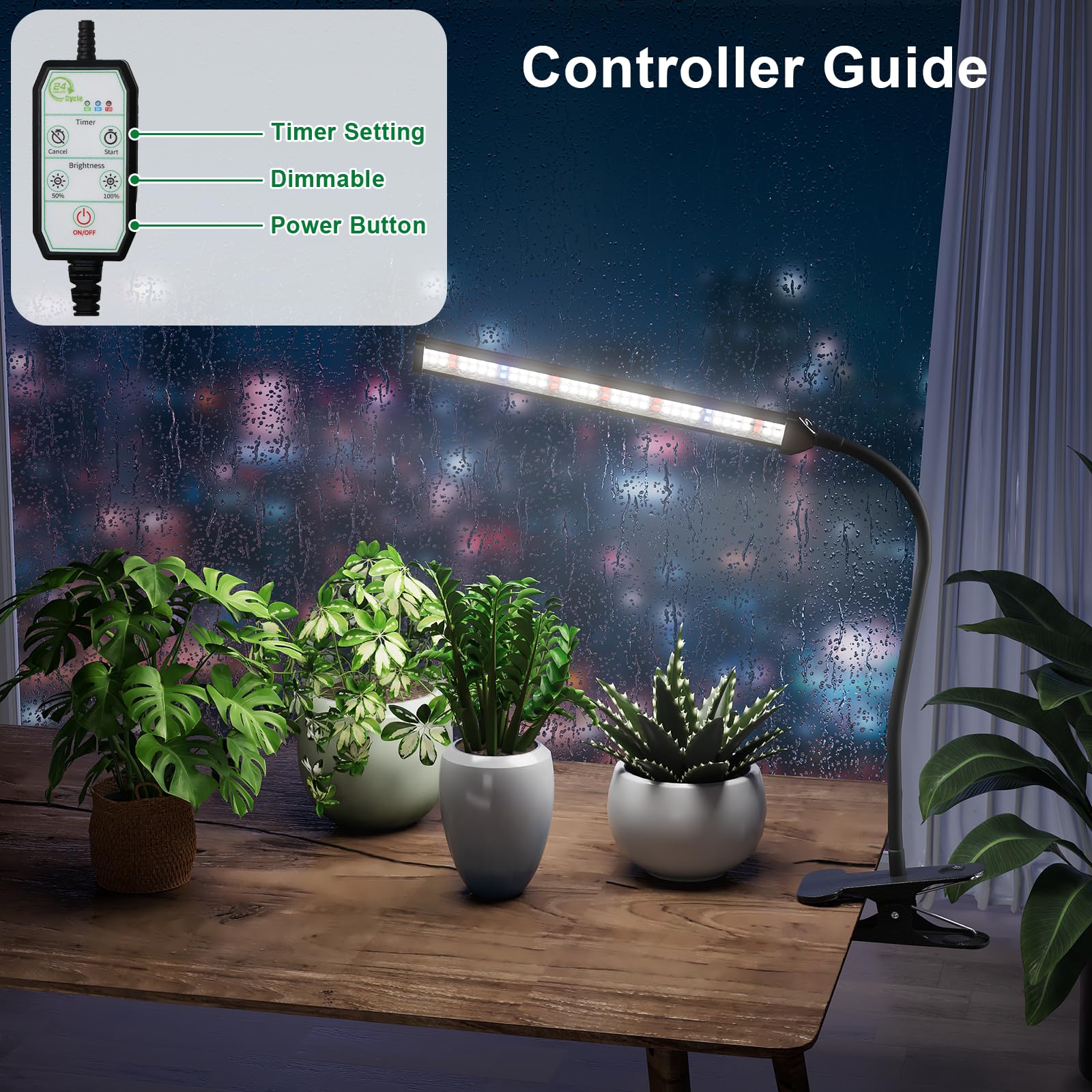 GooingTop Grow Light 5000K white spectrum provides flicker-free illumination for seedlings