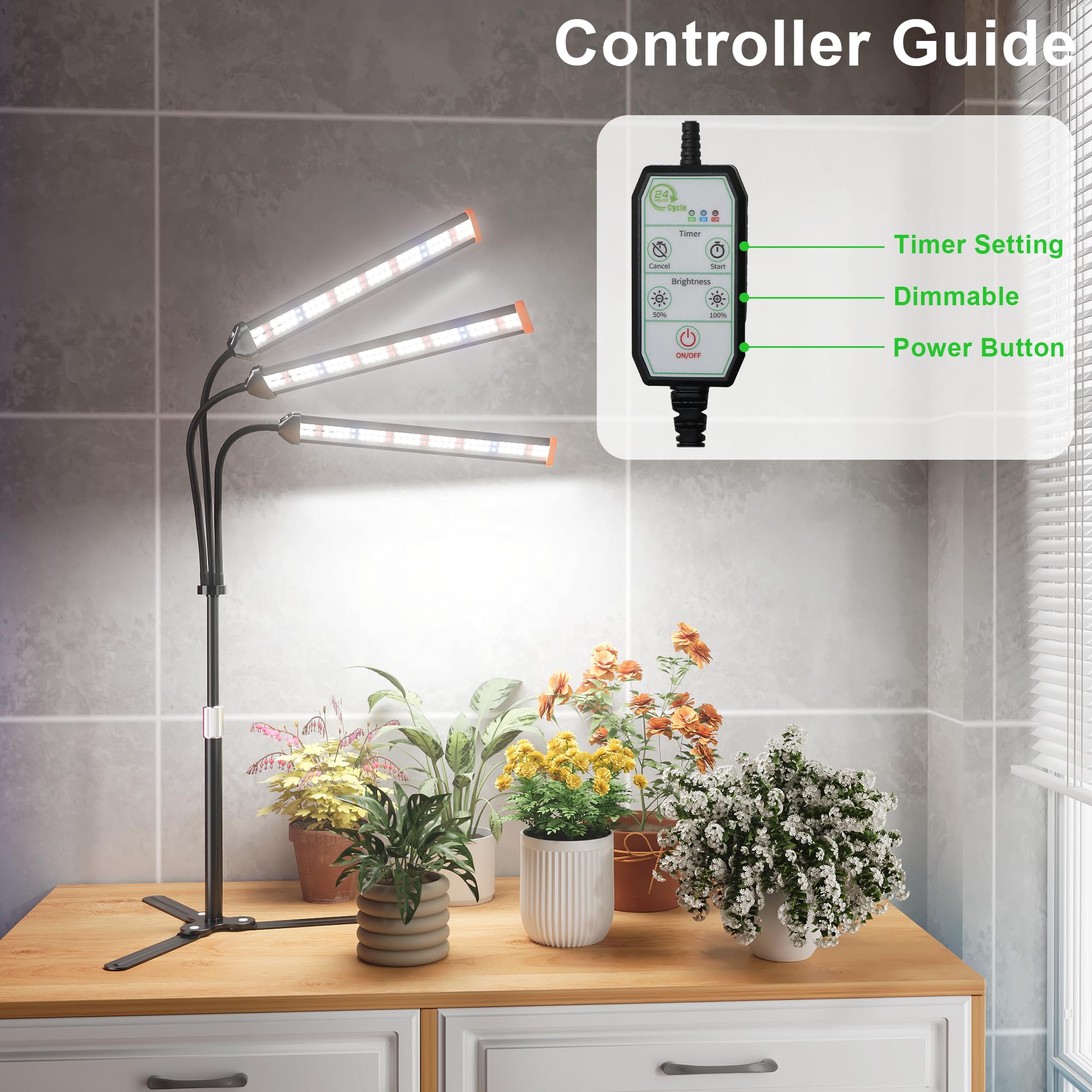 GooingTop Grow Light free-standing base for easy desk or table placement.