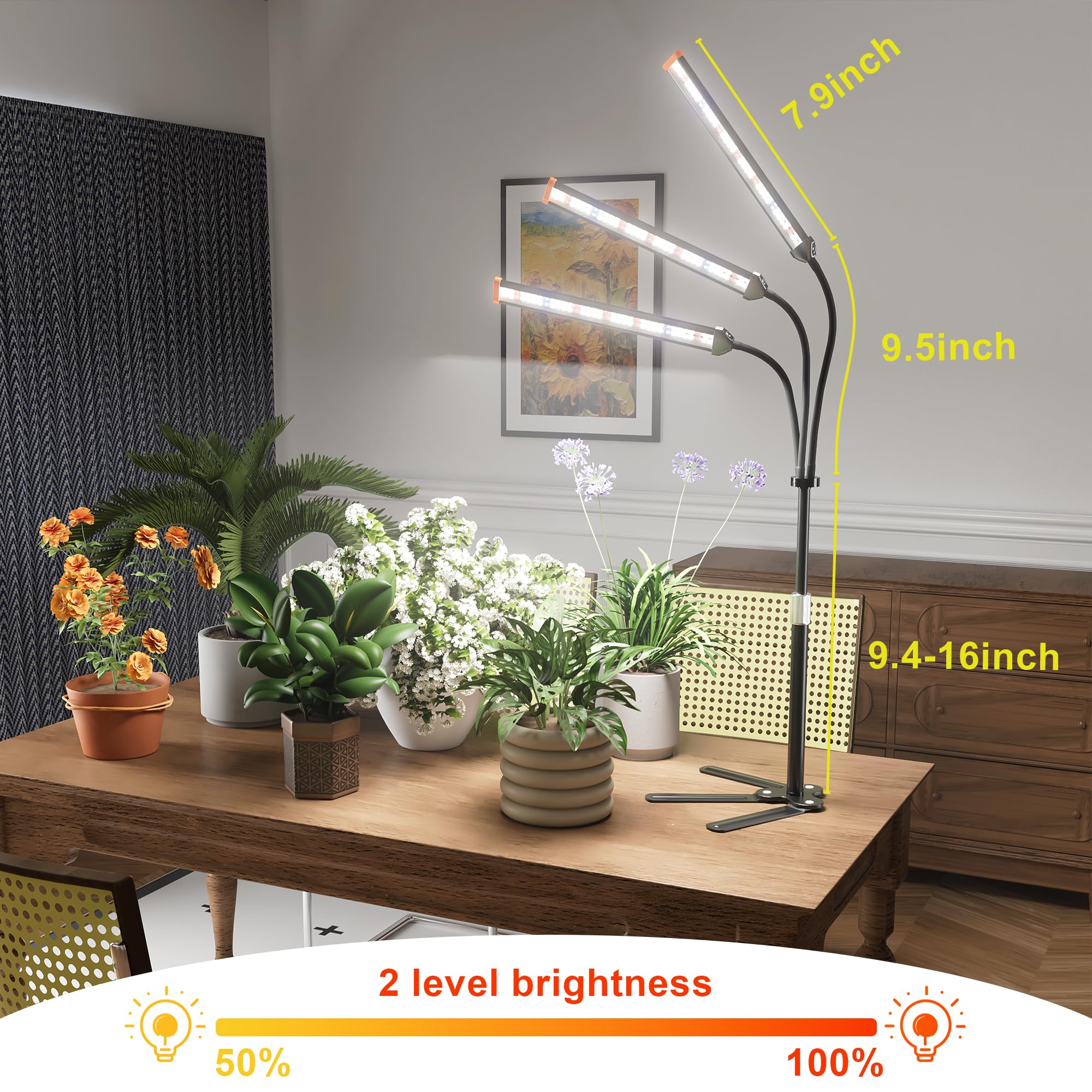 GooingTop Grow Light height adjustable gooseneck targets precise lighting for pots.