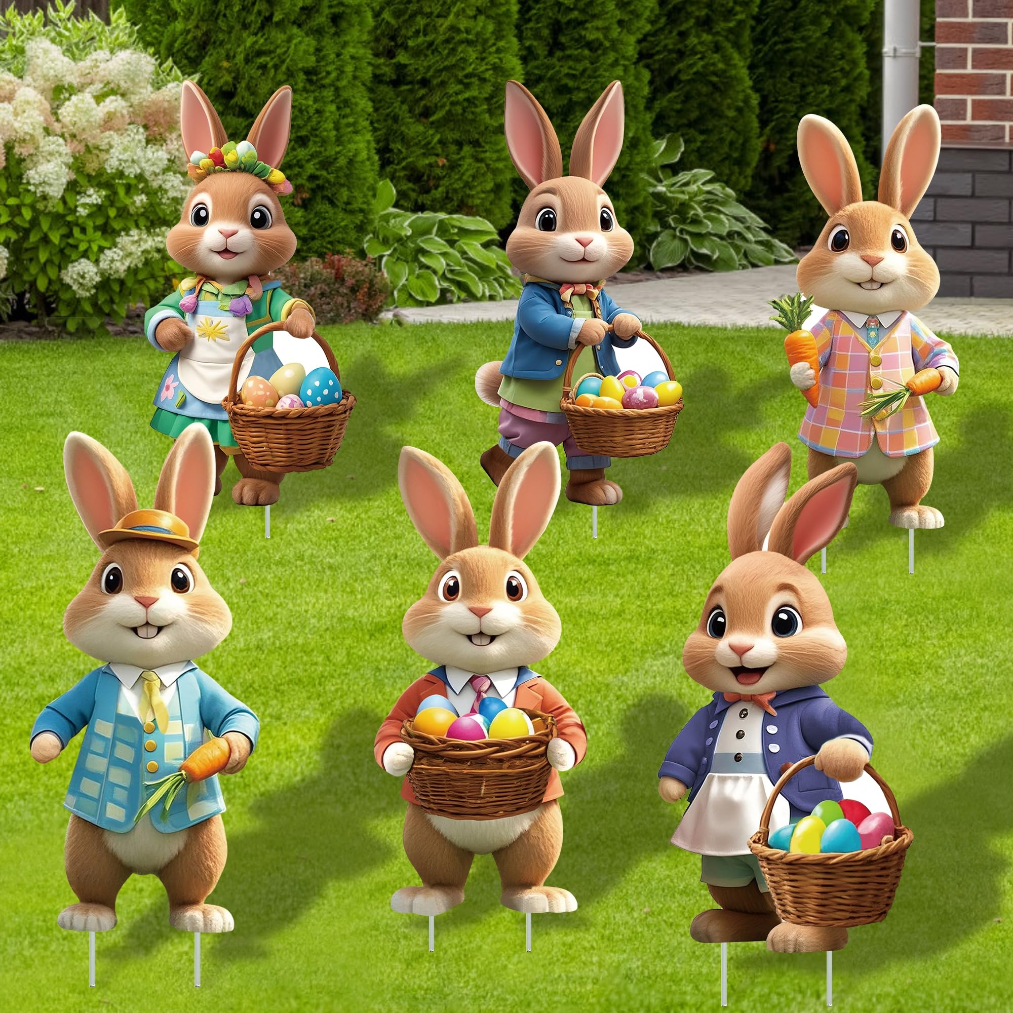 Goolife Easter bunny decor with six colorful bunnies greets guests in your yard.