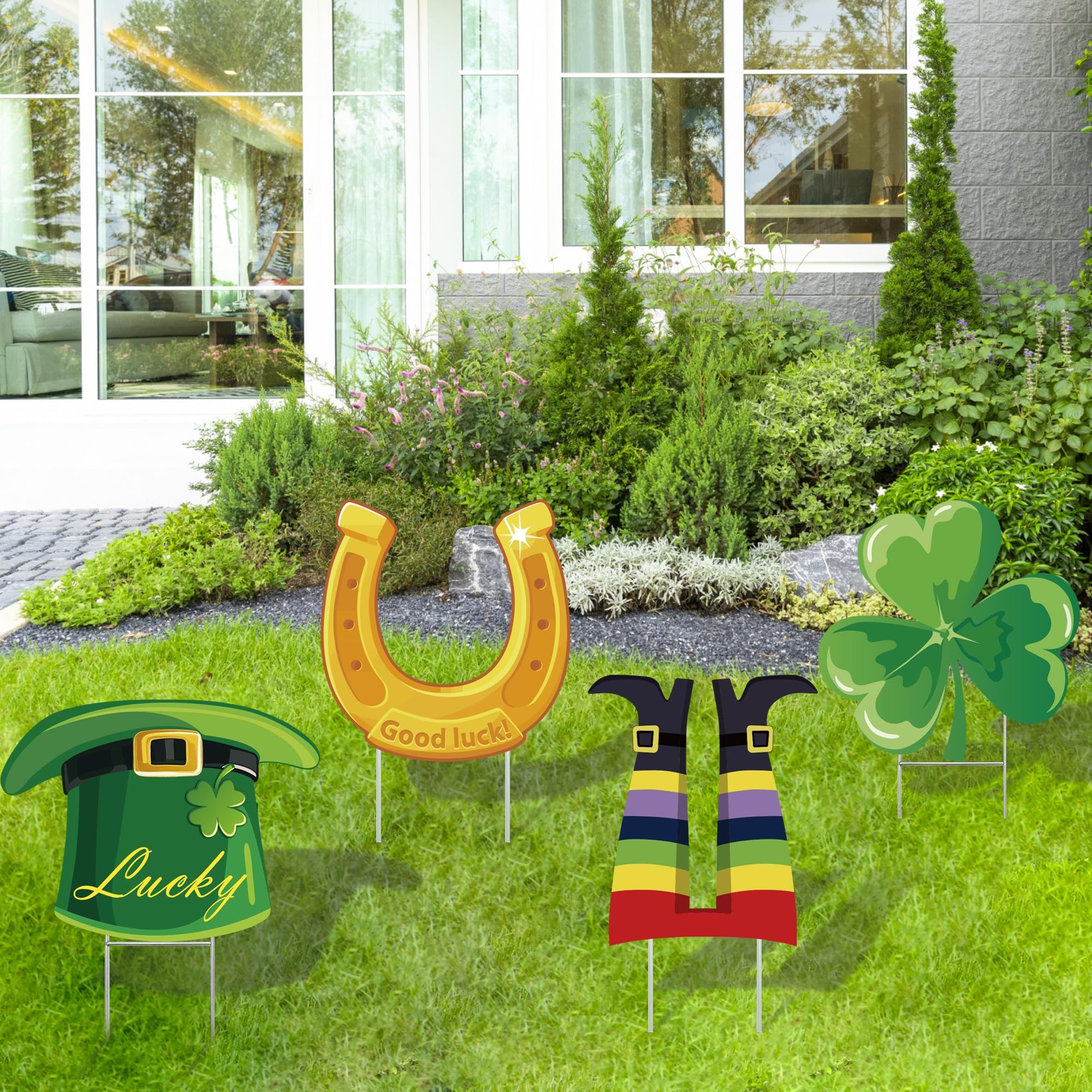 Goolife golden horseshoe yard sign adds lucky charm to lawns.