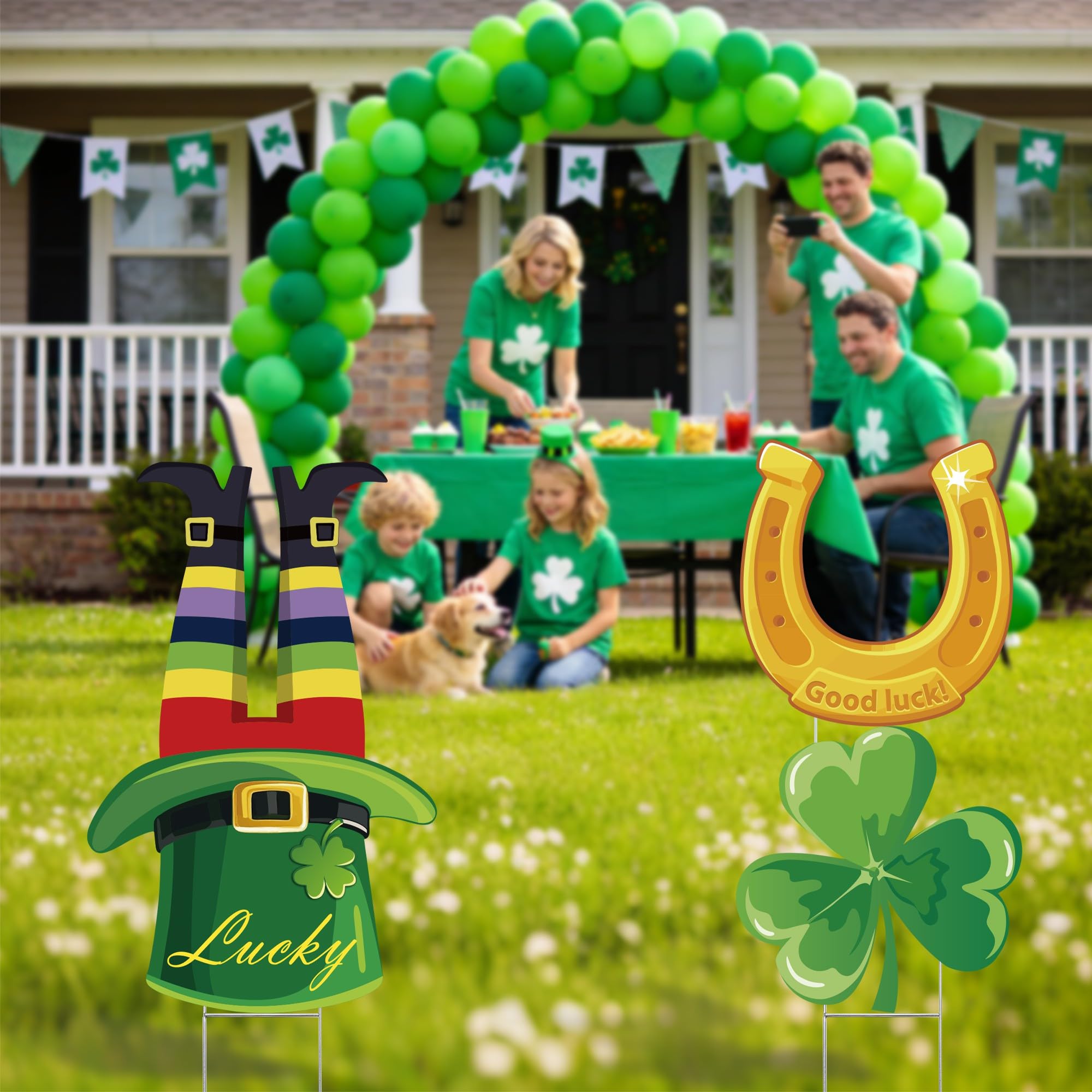 Goolife green top hat yard sign creates a festive entrance.