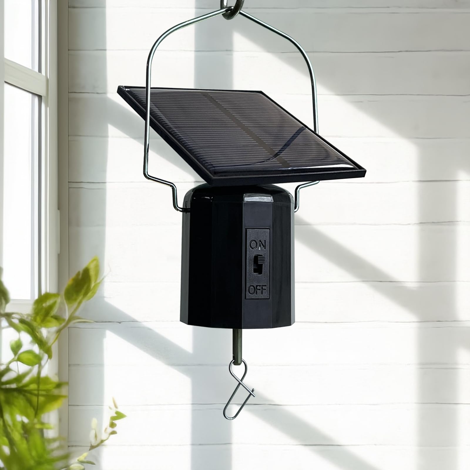 GOOLLYRUSIM solar-powered wind spinner motor closeup for easy hanging decor.