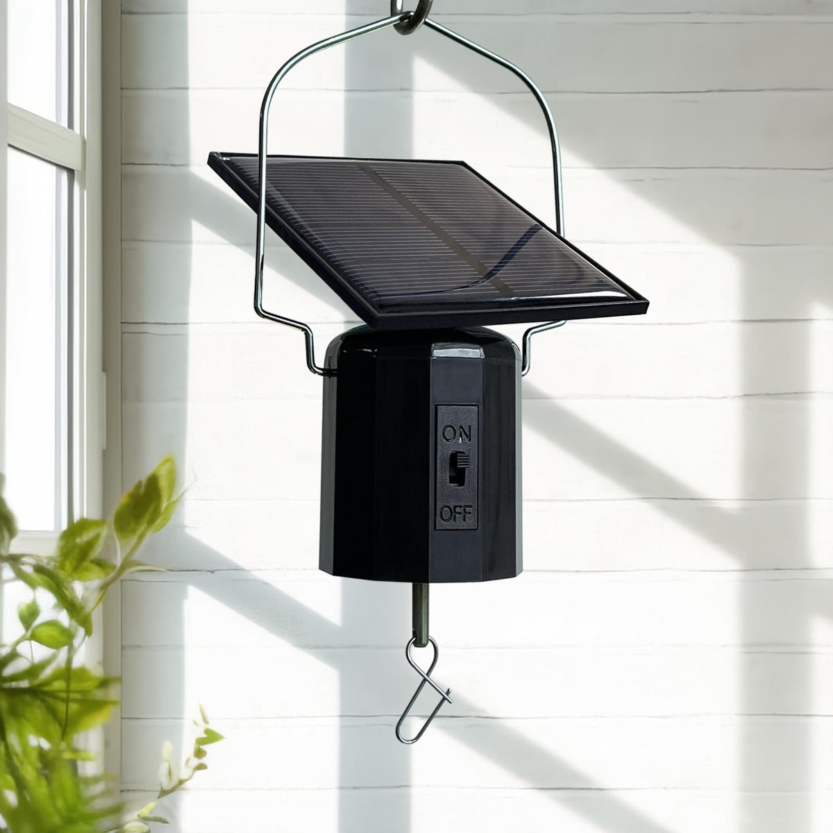 GOOLLYRUSIM solar-powered wind spinner motor closeup for easy hanging decor.