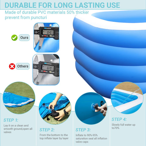 GooMood pool showcases four air chambers for stable, puncture-resistant setup.