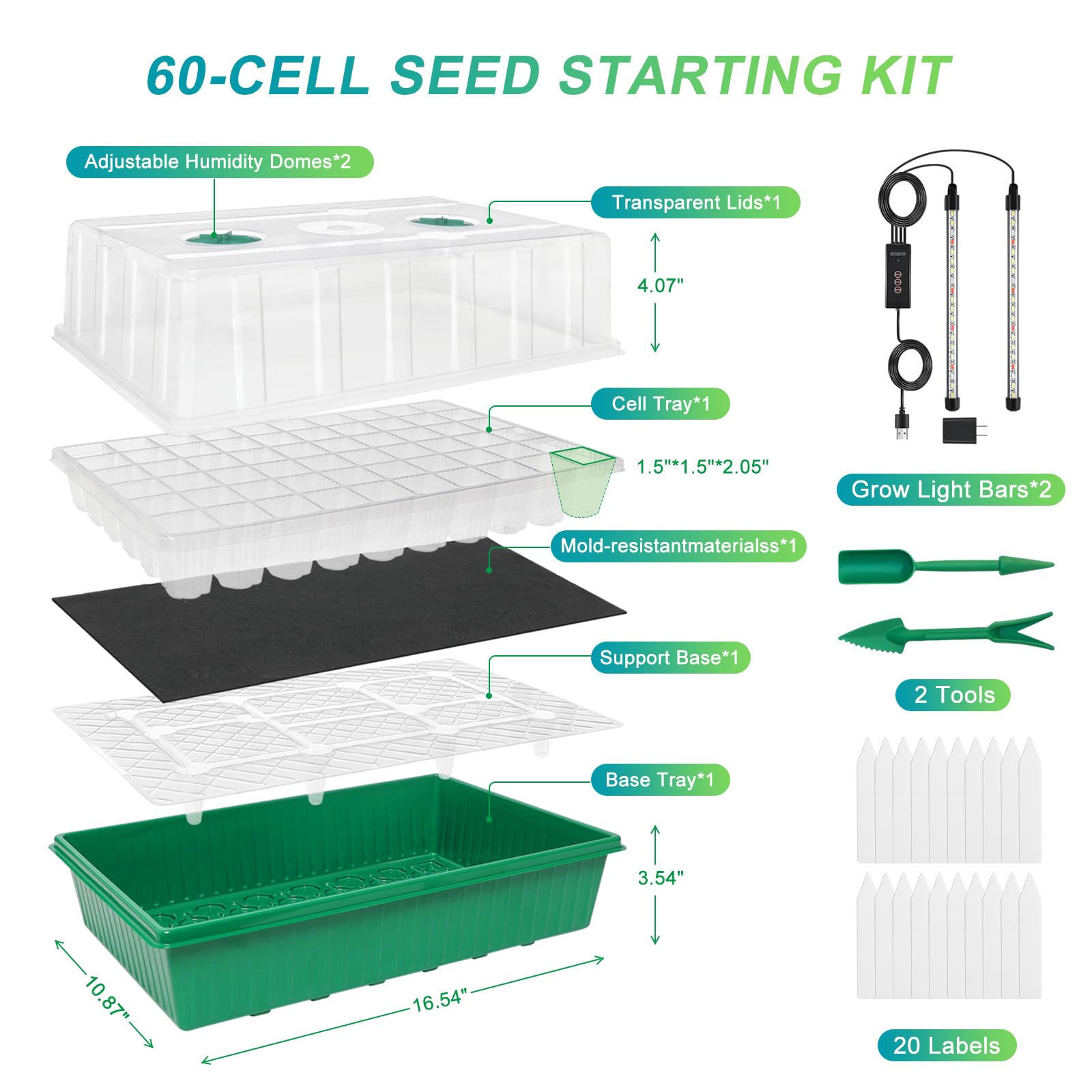 GOONMILL 60-cell tray provides roomy root space for robust seedlings