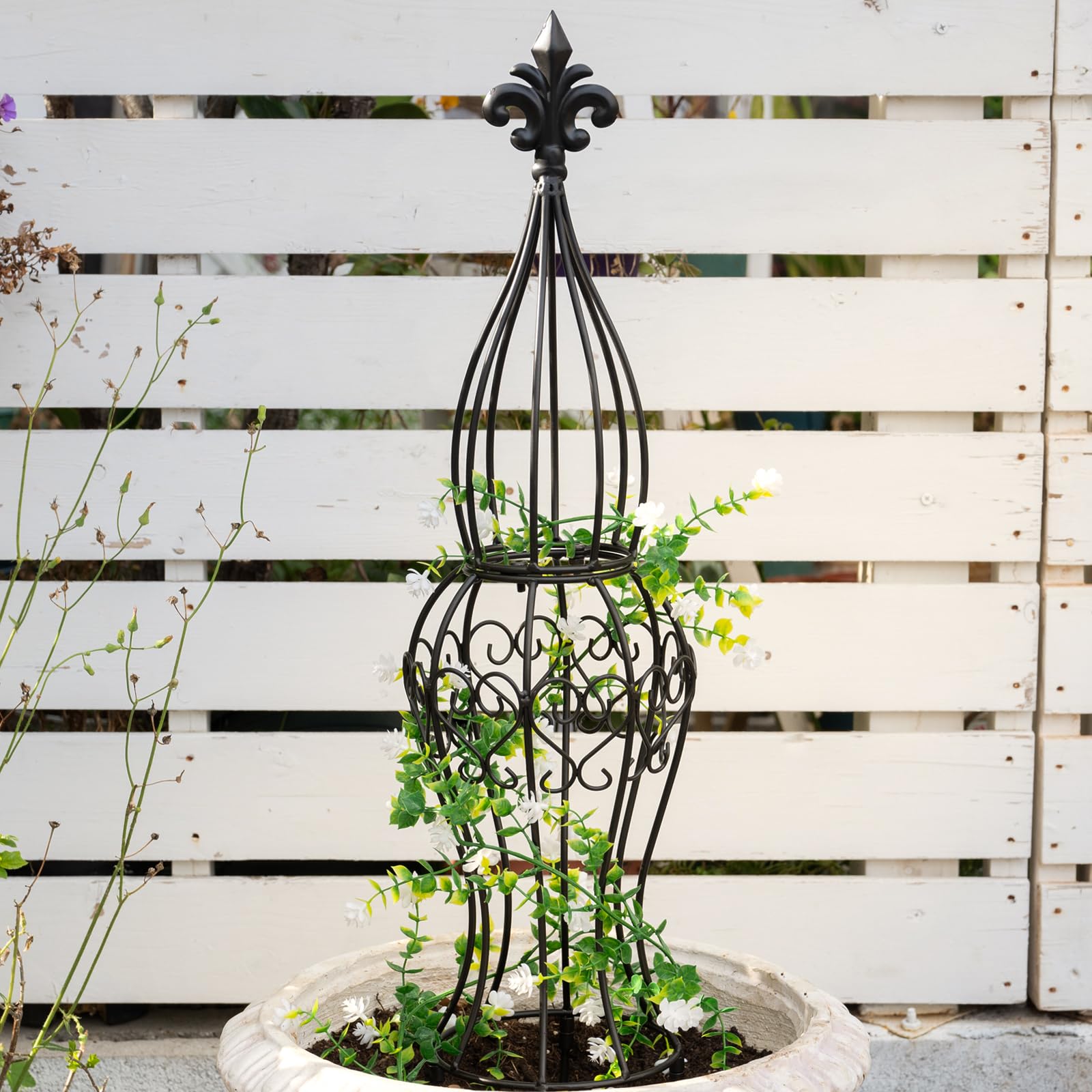 Goooxim Obelisk Trellis - easy assembly for quick vertical gardening indoors or on patios.