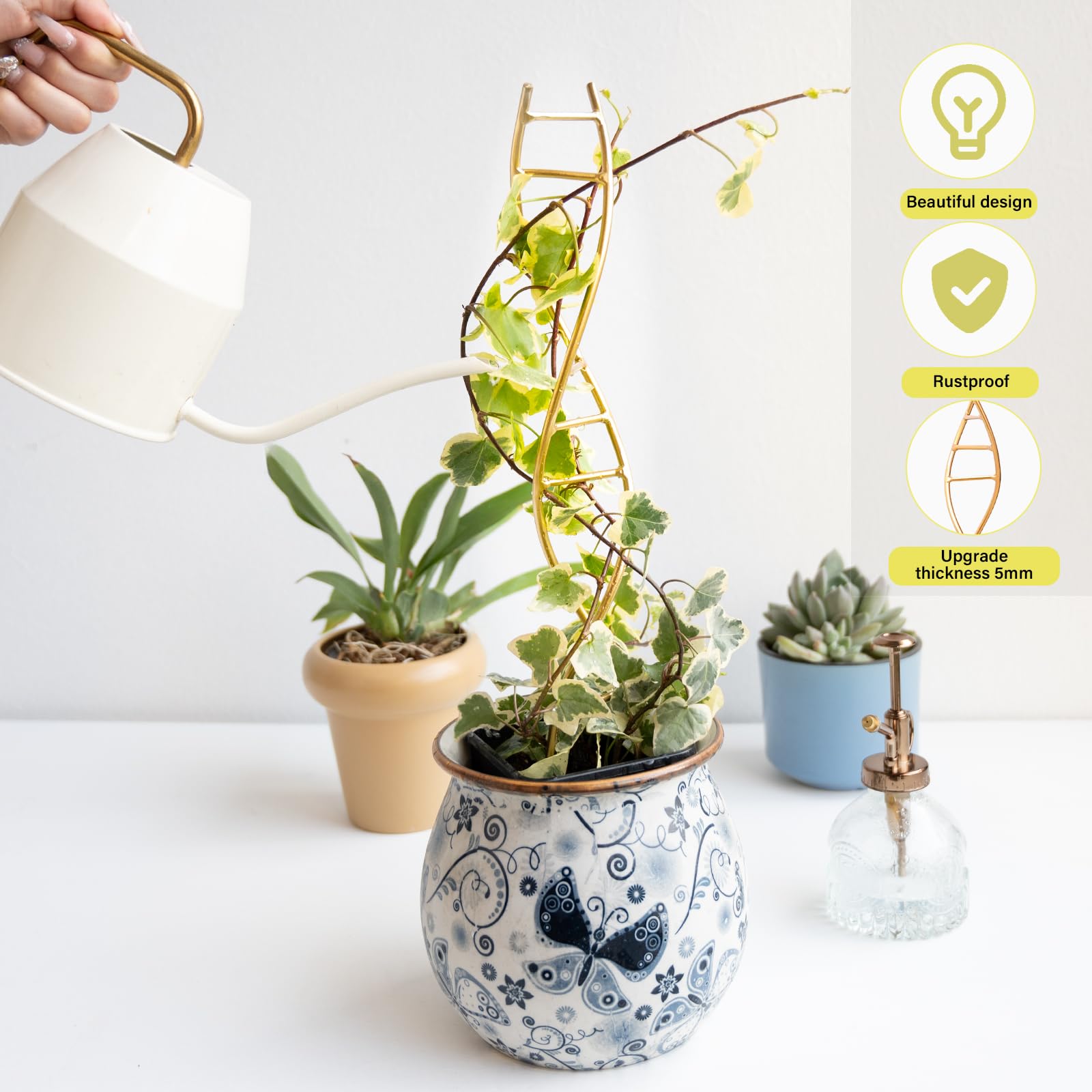 Goooxim outdoor indoor plant trellis withstands weather and lifts climbing vines.