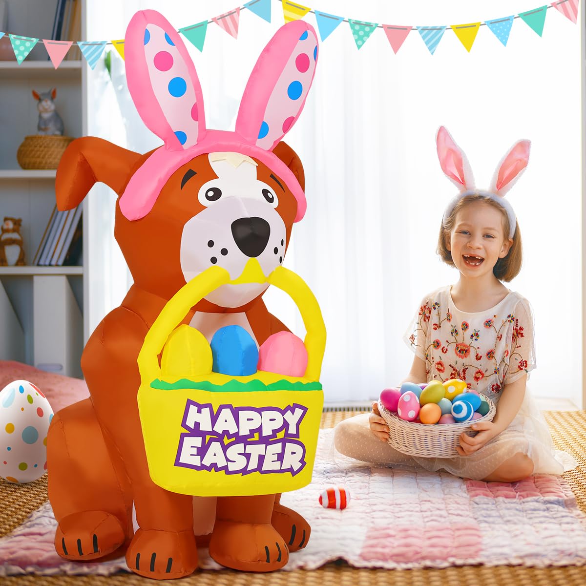 GOOSH outdoor Easter dog inflates quickly for easy setup.