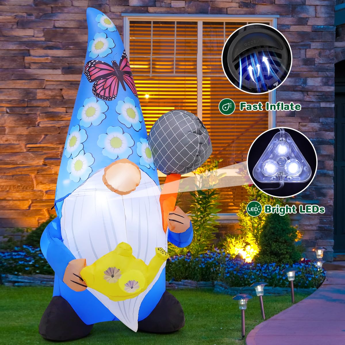GOOSH 5 ft gnome inflatable with weatherproof design for durable seasonal decor