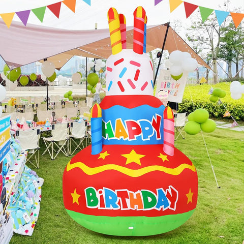 GOOSH 6.2 ft birthday cake inflatable with candles and LED lights for yard celebrations