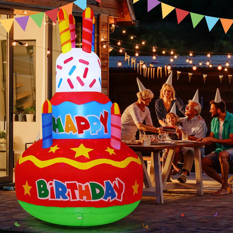 GOOSH birthday cake inflatable with rotating LED lights for outdoor party glow