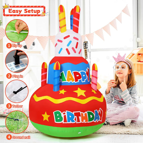 GOOSH birthday cake inflatable with candles, ideal for outdoor parties