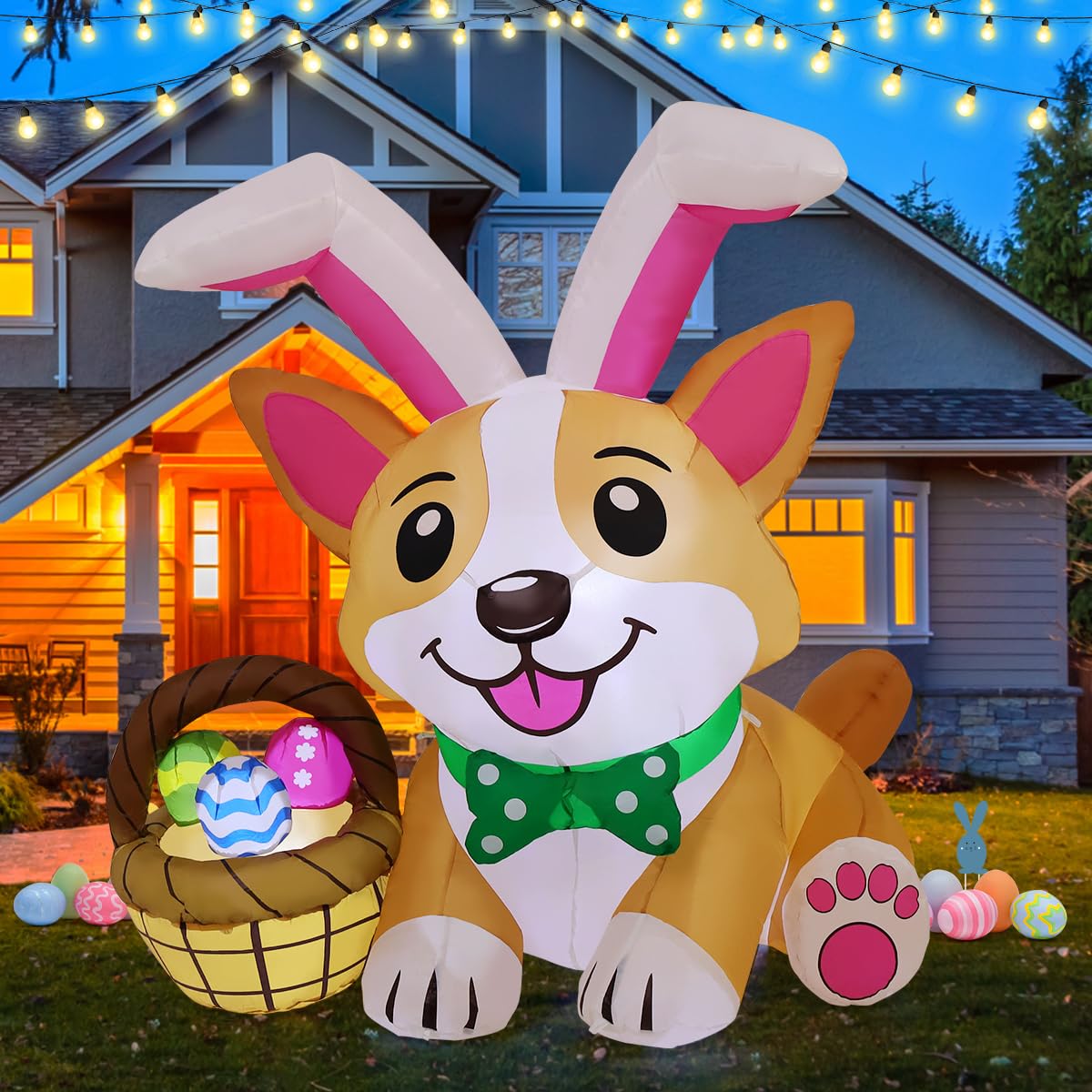 GOOSH Easter dog with bunny ears adds festive charm for outdoor decor.