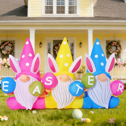 GOOSH gnome couple wearing bunny hats inflates quickly for easy setup
