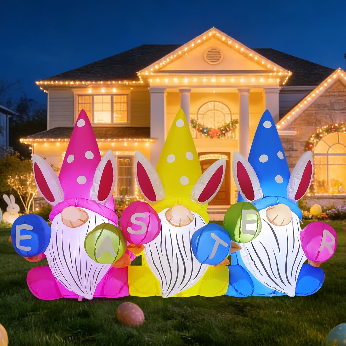 GOOSH Easter gnomes holding eggs with LED lights for a bright yard display