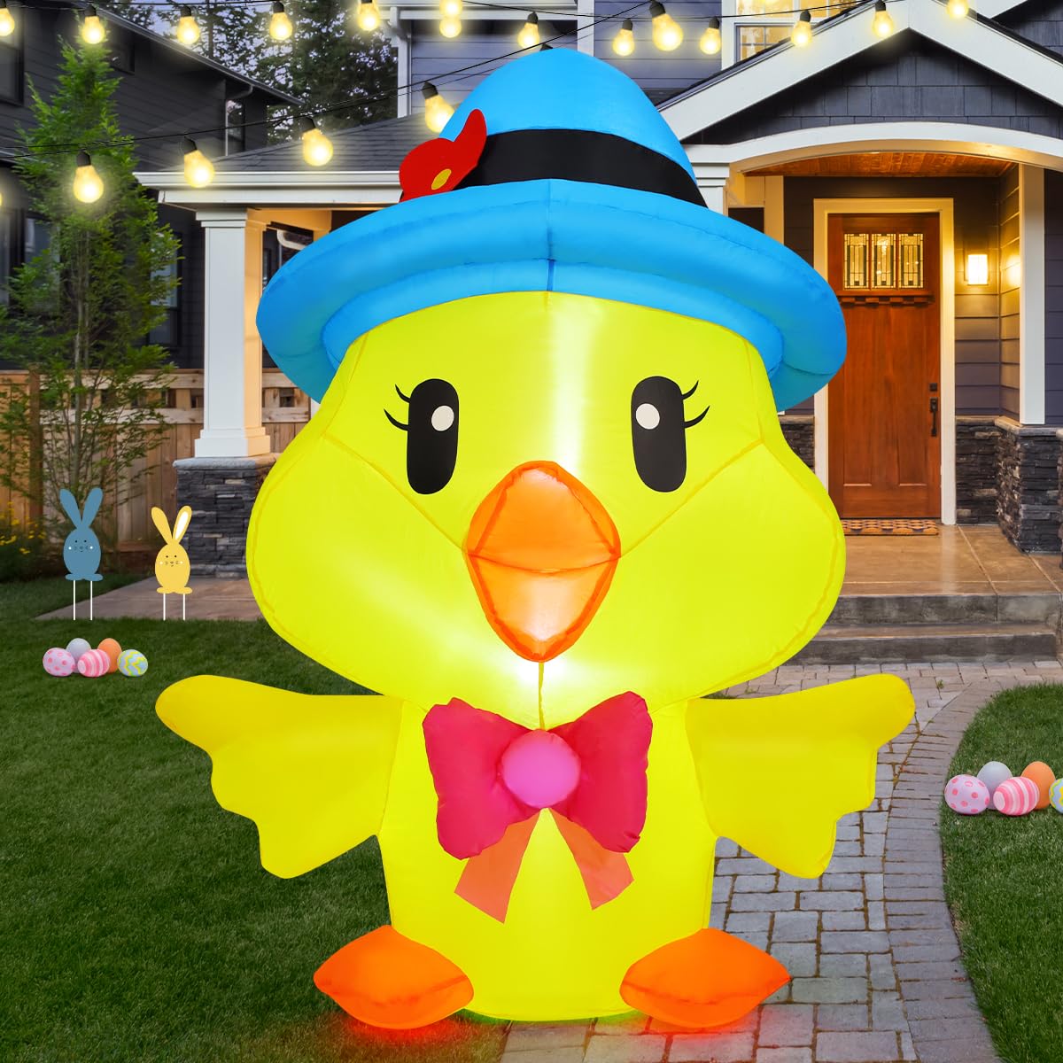 GOOSH inflatable chicken with wings spread creates a festive outdoor focal point
