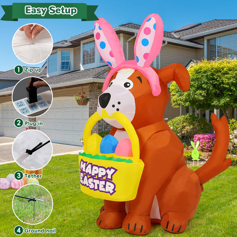GOOSH 5.2 ft inflatable dog with LED lights brightens evening yard.