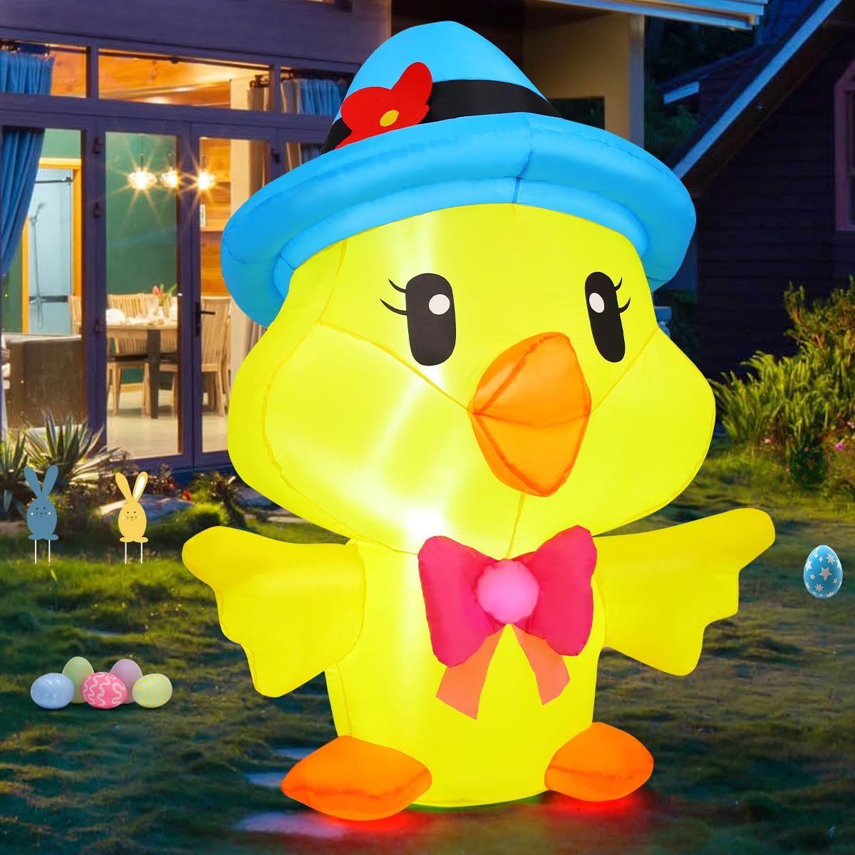 GOOSH LED-lit Easter chicken inflates quickly for nighttime yard display