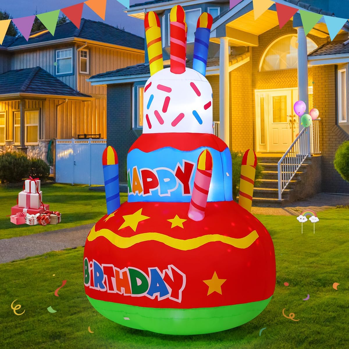 GOOSH 6.2 ft birthday cake inflates quickly for outdoor or indoor use