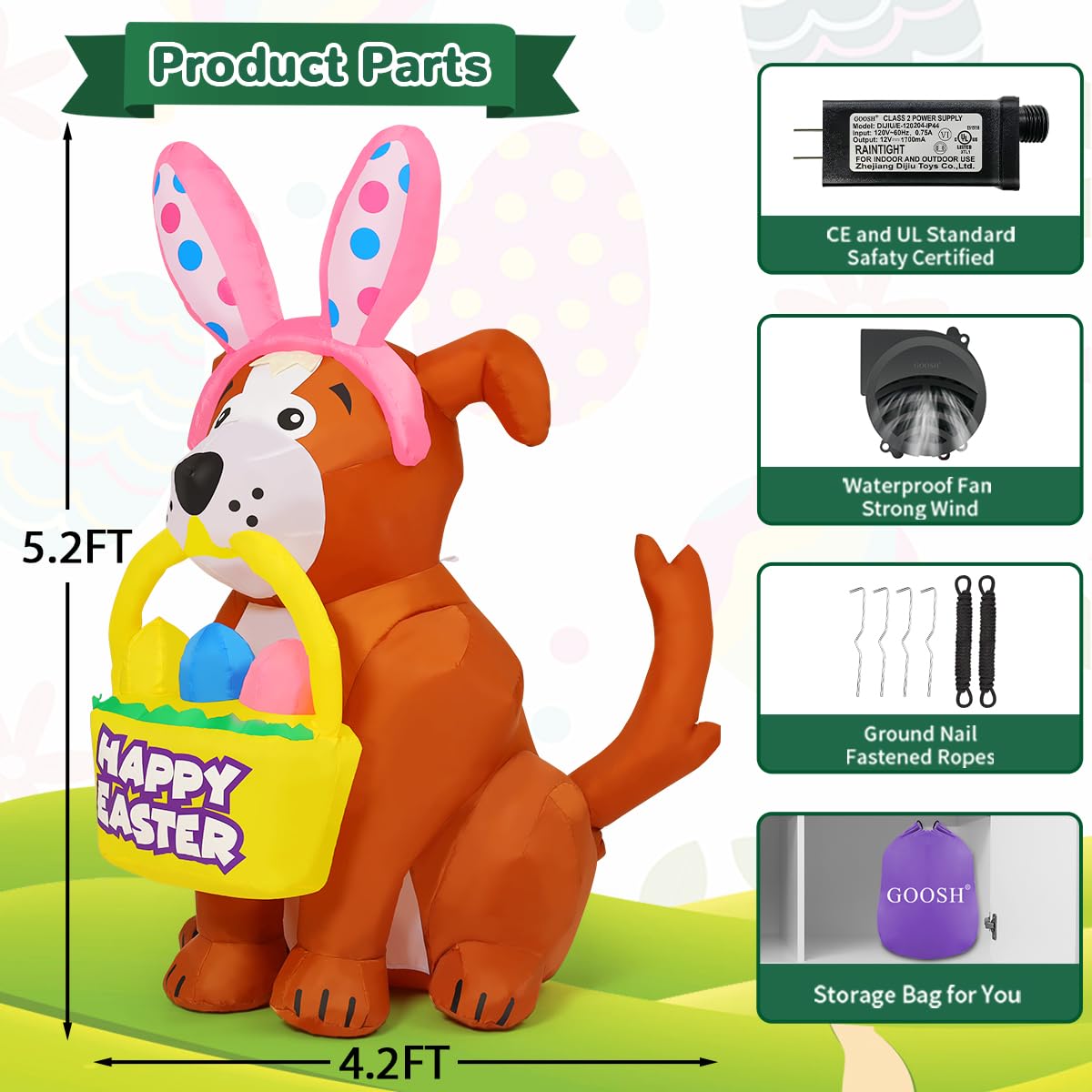 GOOSH LED-lit Easter dog decor creates cheerful holiday ambiance.