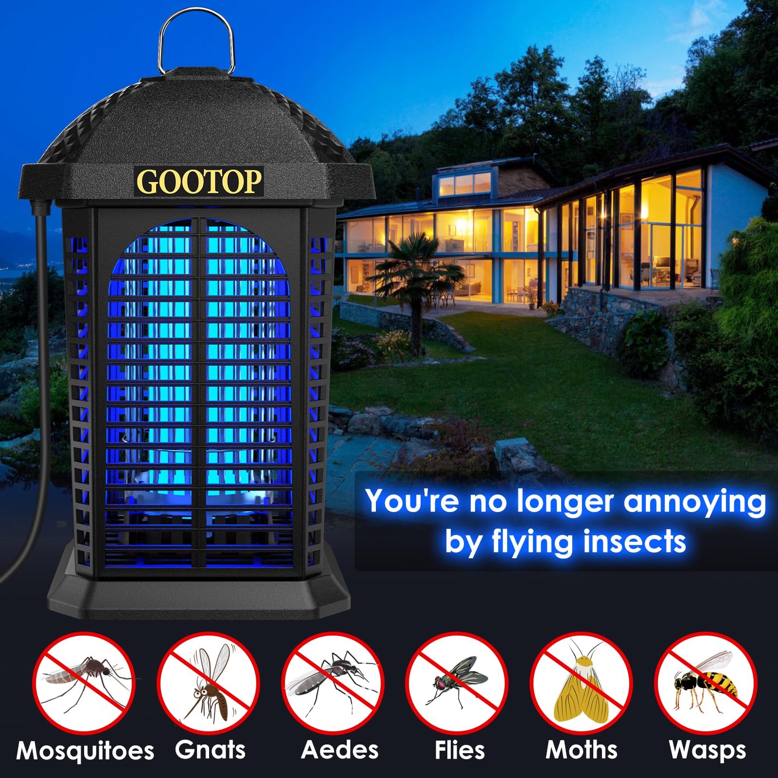 GOOTOP bug zapper outdoor electric grid zaps pests on contact