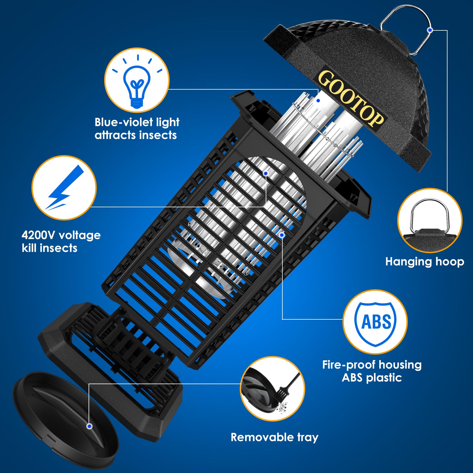 GOOTOP bug zapper outdoor hanging design for versatile mounting