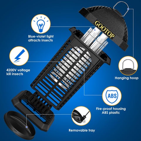 GOOTOP bug zapper outdoor hanging design for versatile mounting