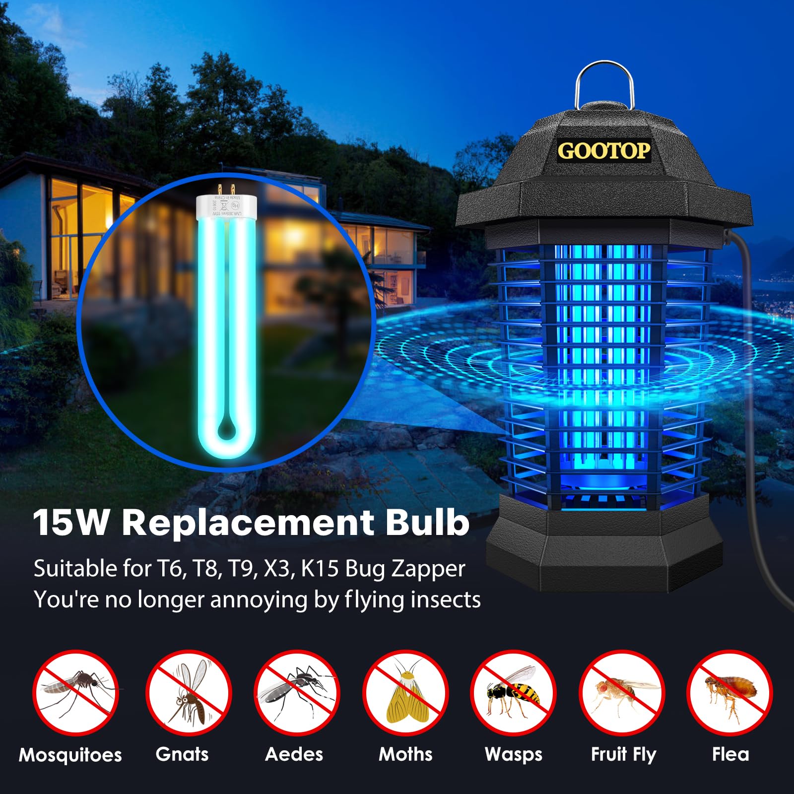 GOOTOP replacement bulb T9 compatible for reliable outdoor pest control.