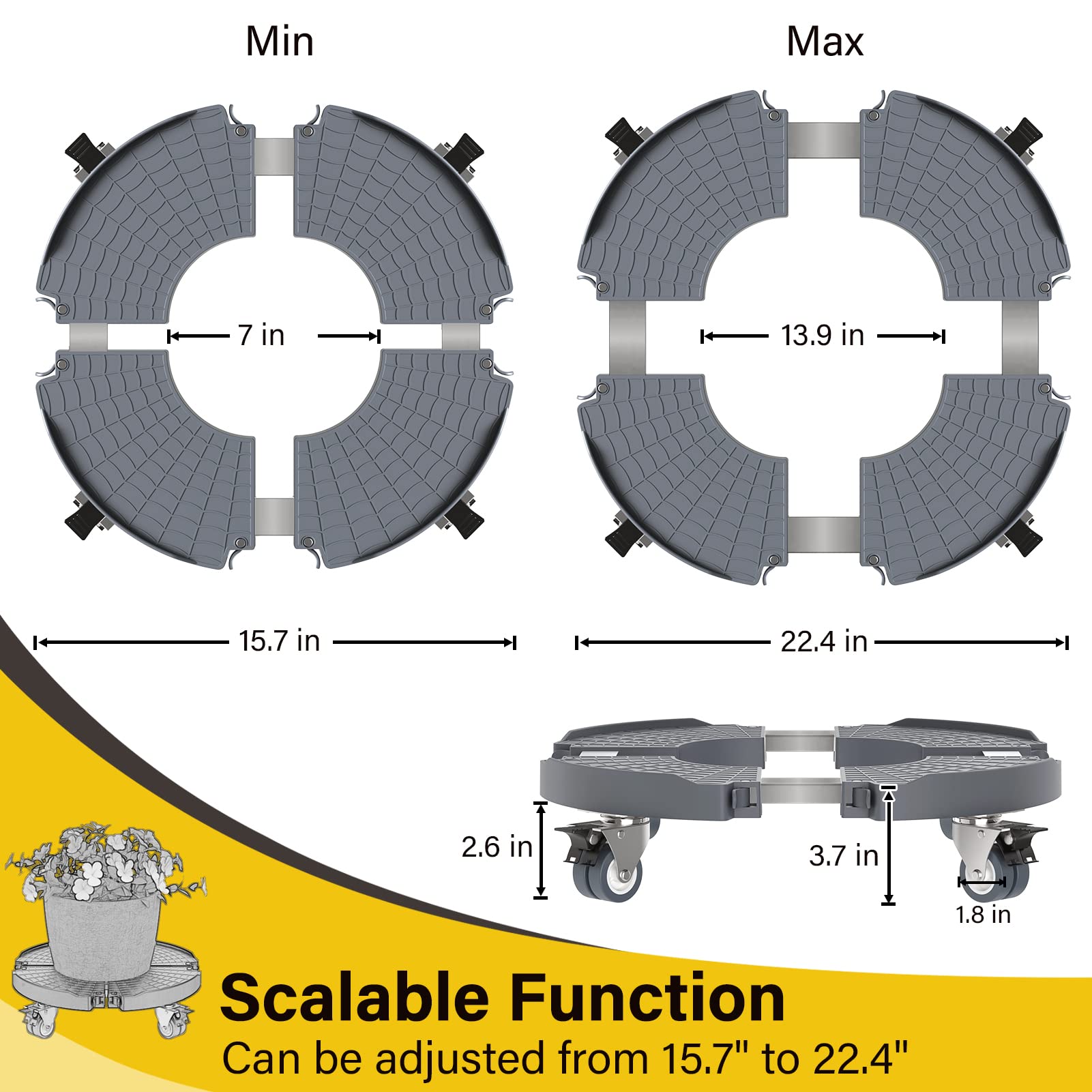 Telescoping tube adjusts from 15.7 to 22.4 inches for bigger planters.