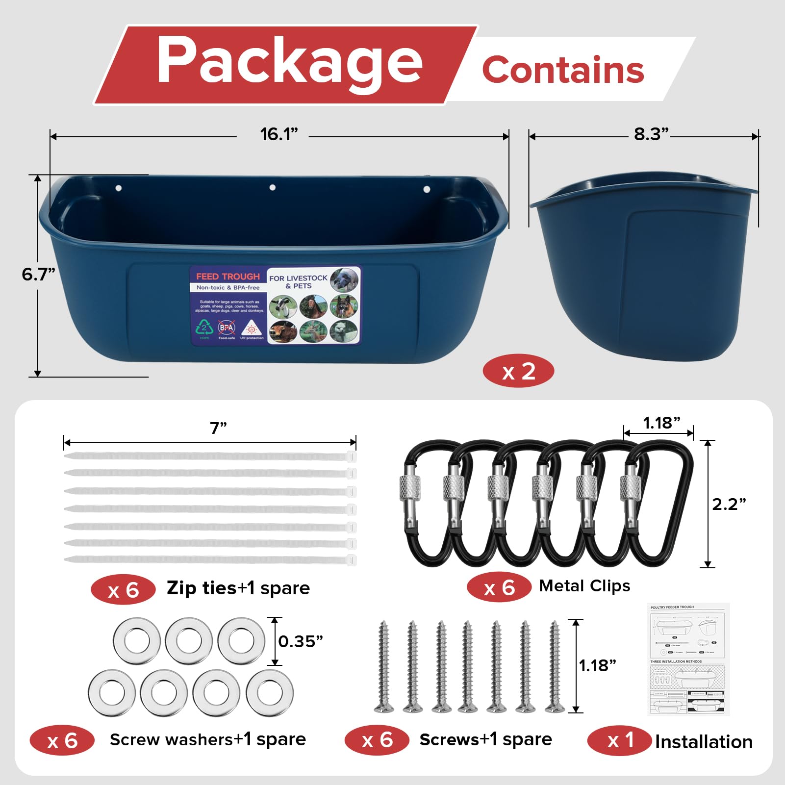 BPA-free material ensures animal-safe trough and easy cleaning.