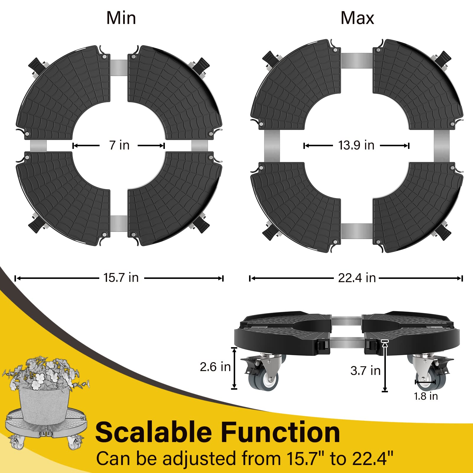 Goovilla heavy-duty rolling stand demonstrates 440-lb capacity for large pots, indoors and outdoors.