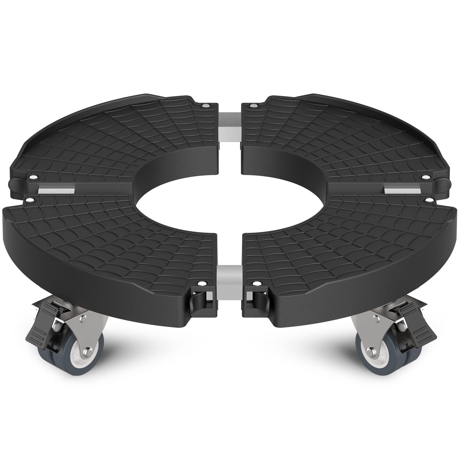 Goovilla heavy duty plant stand with wheels, front view showing sturdy frame and lockable casters in use.