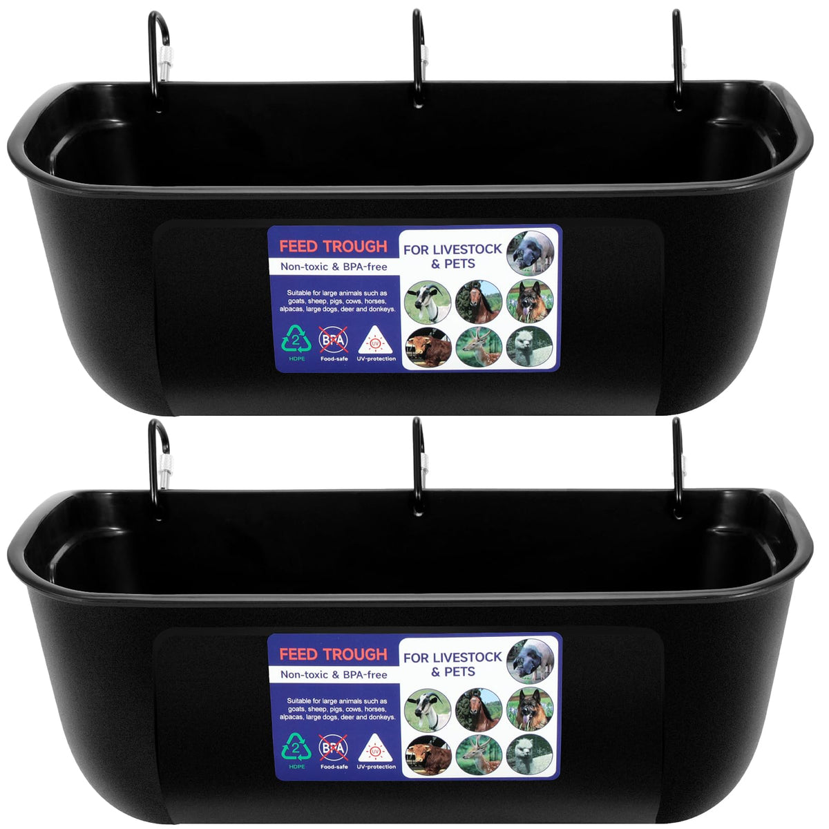 Goovilla large feed trough with hanging clip for easy barn placement.