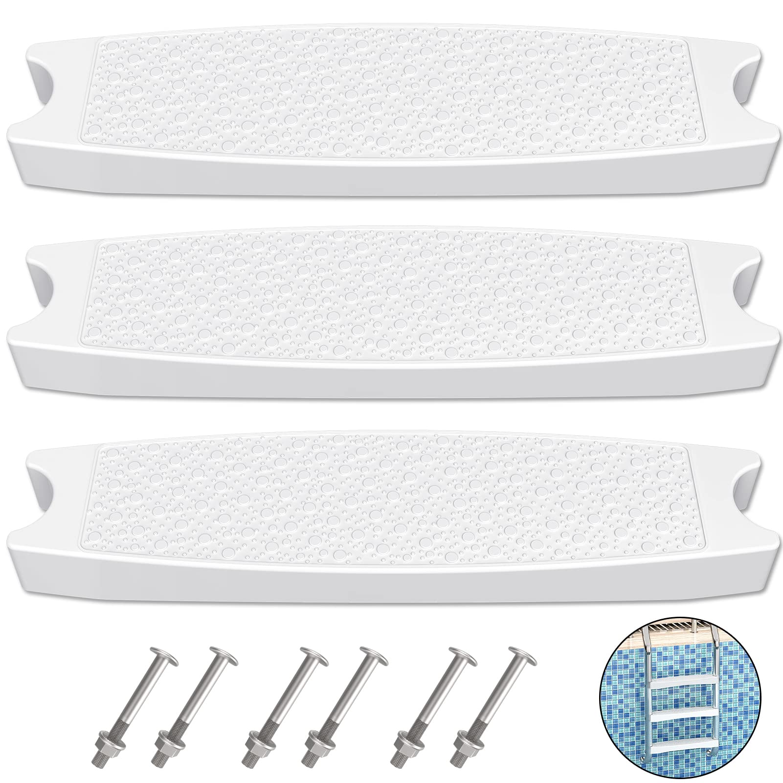 Goovilla pool ladder steps 3-pack in white, universal fit for durable pool access