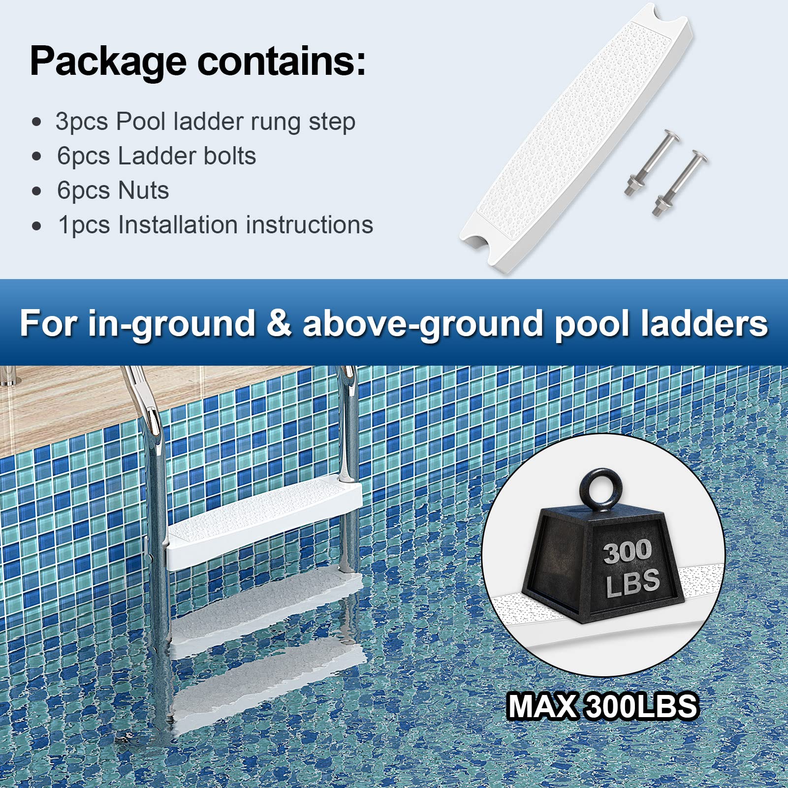 Goovilla ABS pool ladder steps emphasize durable heavy-duty plastic for long-lasting performance